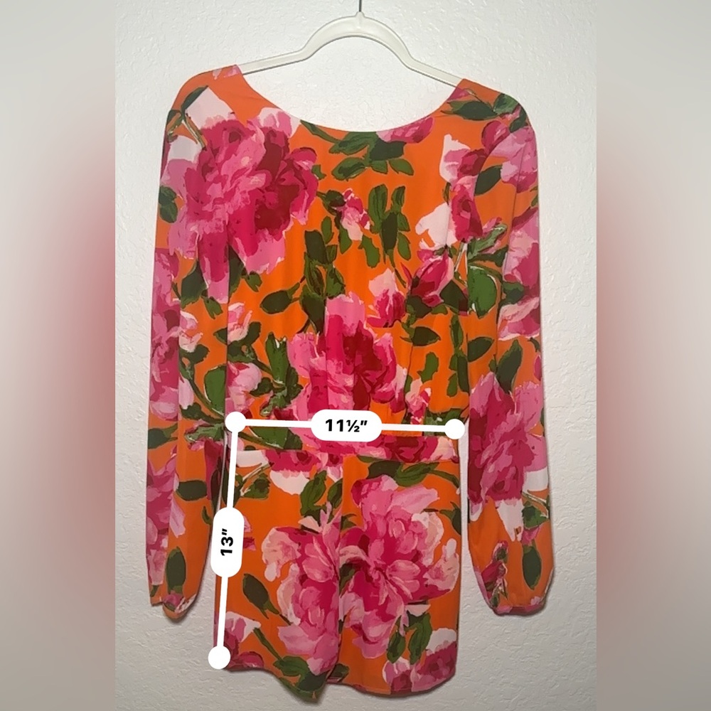 Lulu's Sweetest Song Orange Floral Romper Low V Back Long Sleeve Size S - Picture 13 of 15